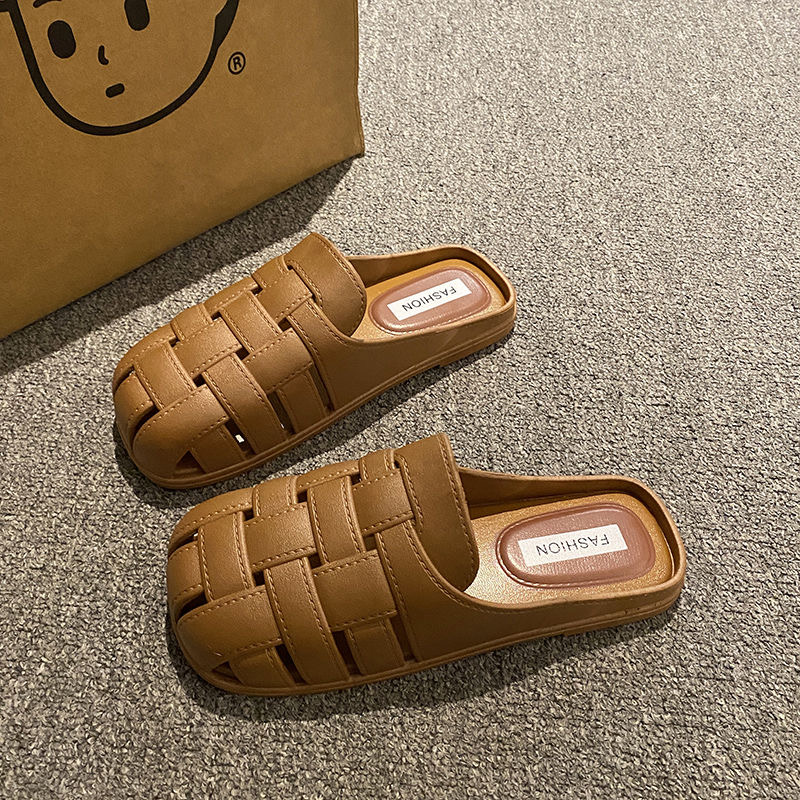 2025新款休闲拖鞋日常百搭沙滩鞋韩版包头半拖女生外穿PVC