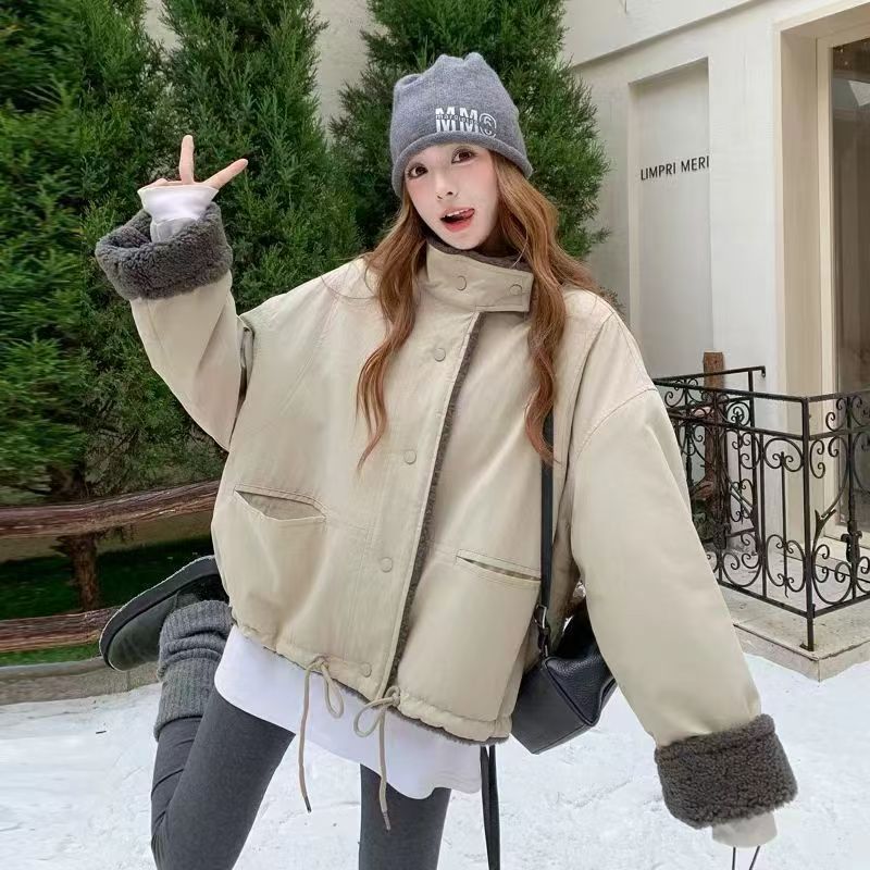 2025冬季新款大码女装韩版时尚百搭宽松休闲风极简风立领外套