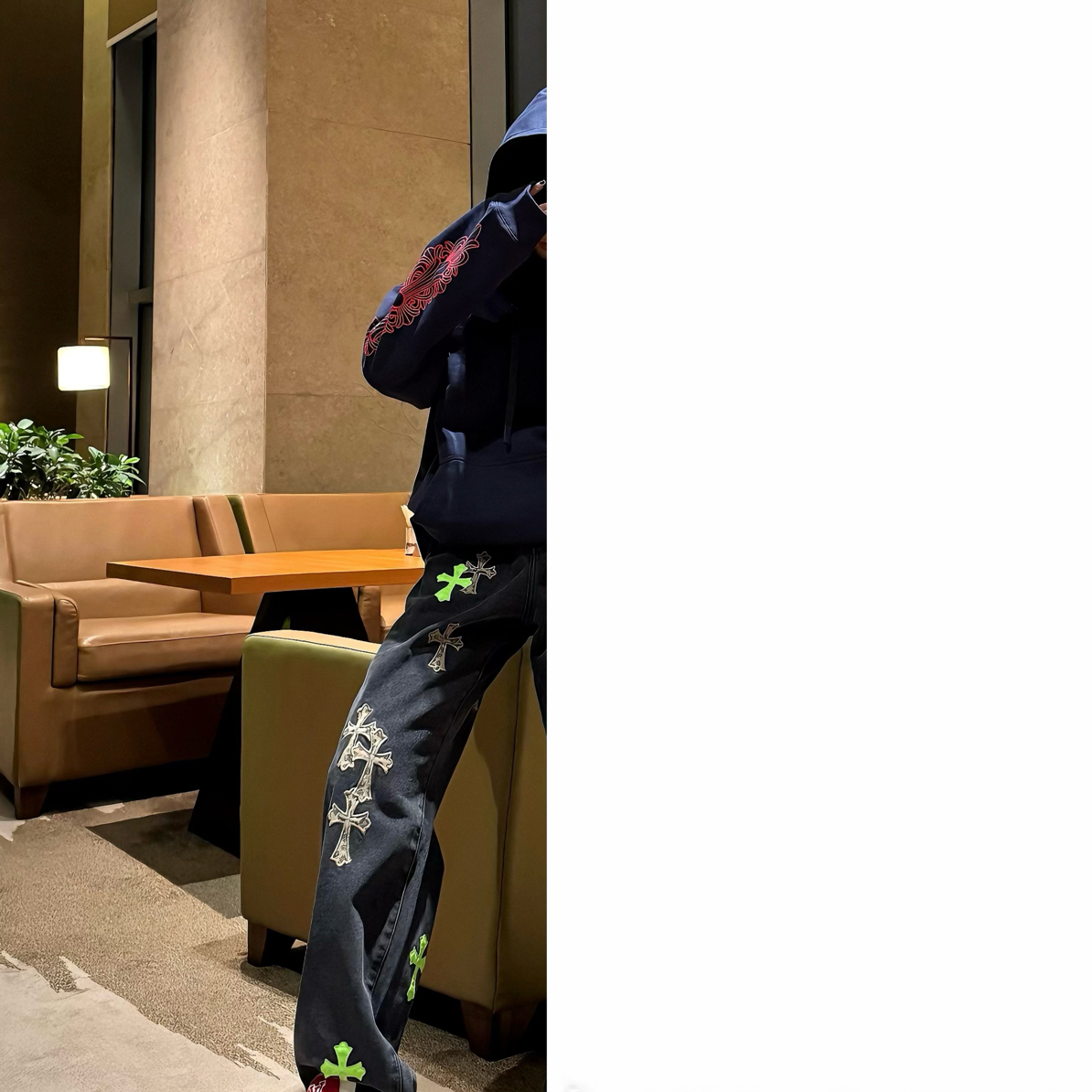 十字架25ss新款豹纹拼皮轻奢时尚百搭休闲潮流牛仔裤（男女同款)