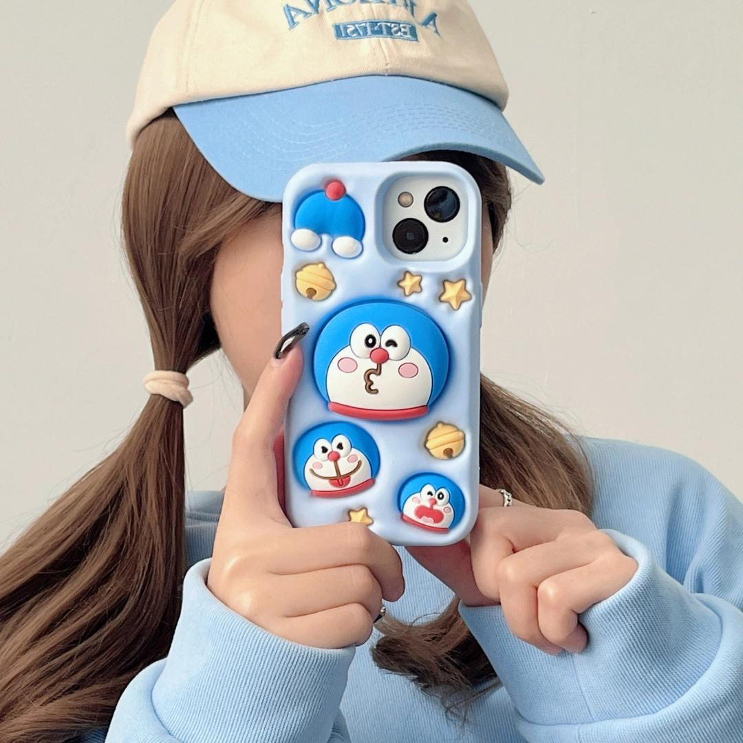 （苹果）叮当猫支架可爱哆啦适用iPhone15创意卡通女款软硅胶手机壳