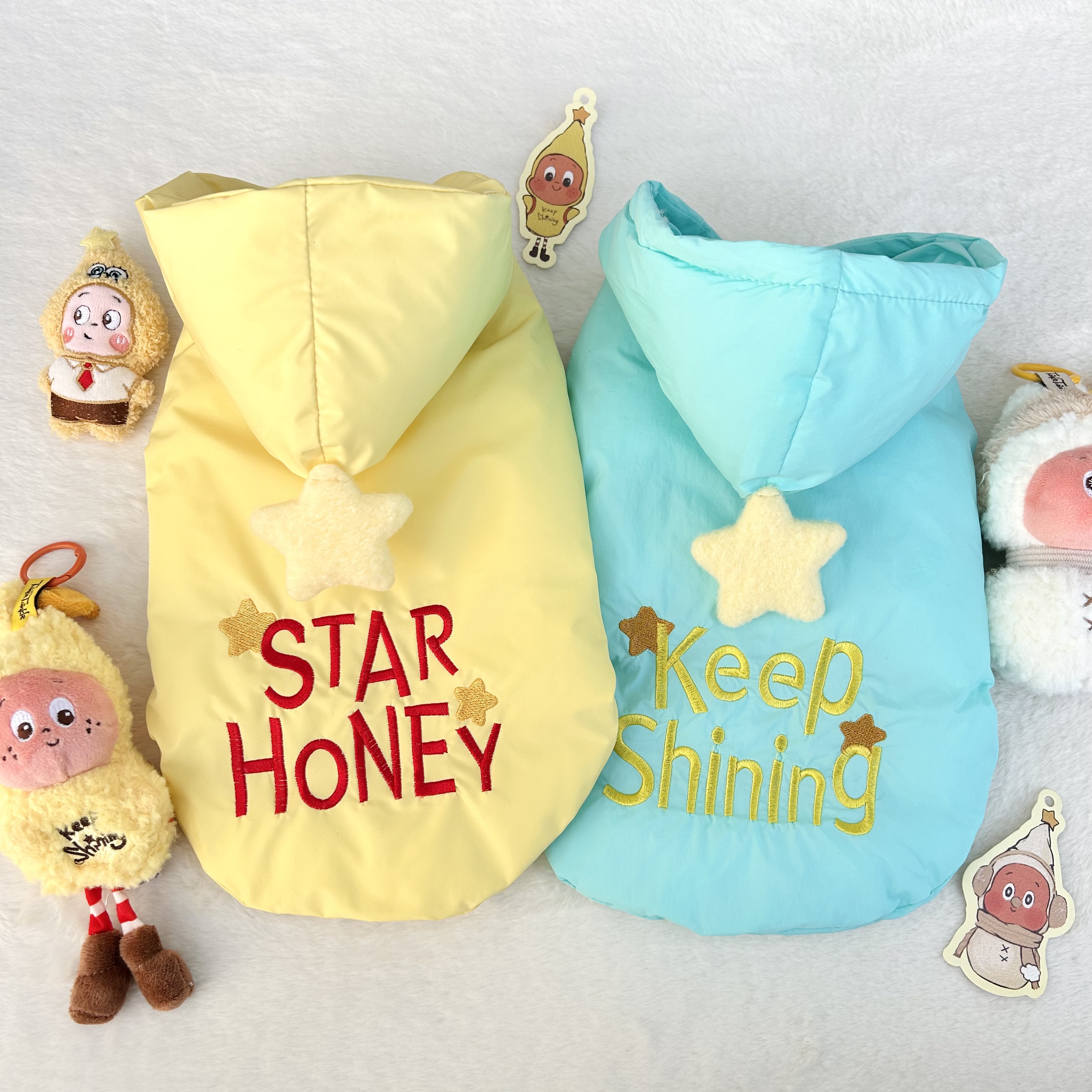 BYUE宝悦「星星王子」奶黄连帽防风宠物衣服狗狗衣服秋冬棉服外套