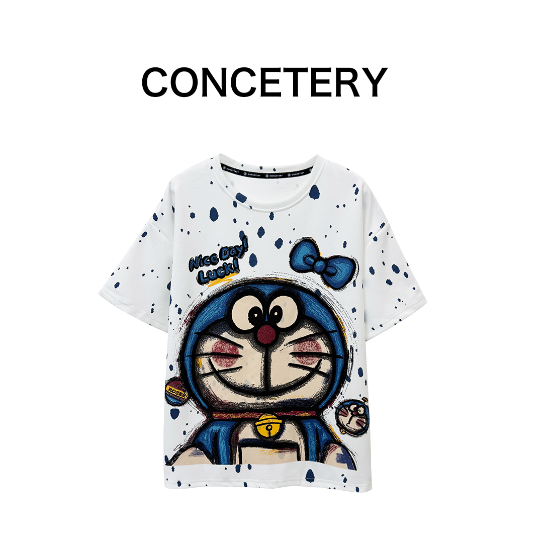 【喷墨叮当猫】巨好看时尚宽松大版重工洋气卡通短袖t恤上衣女
