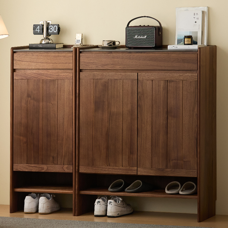 北美黑胡桃木鞋柜实木玄关柜进门柜现代简约日式复古收纳柜轻奢  