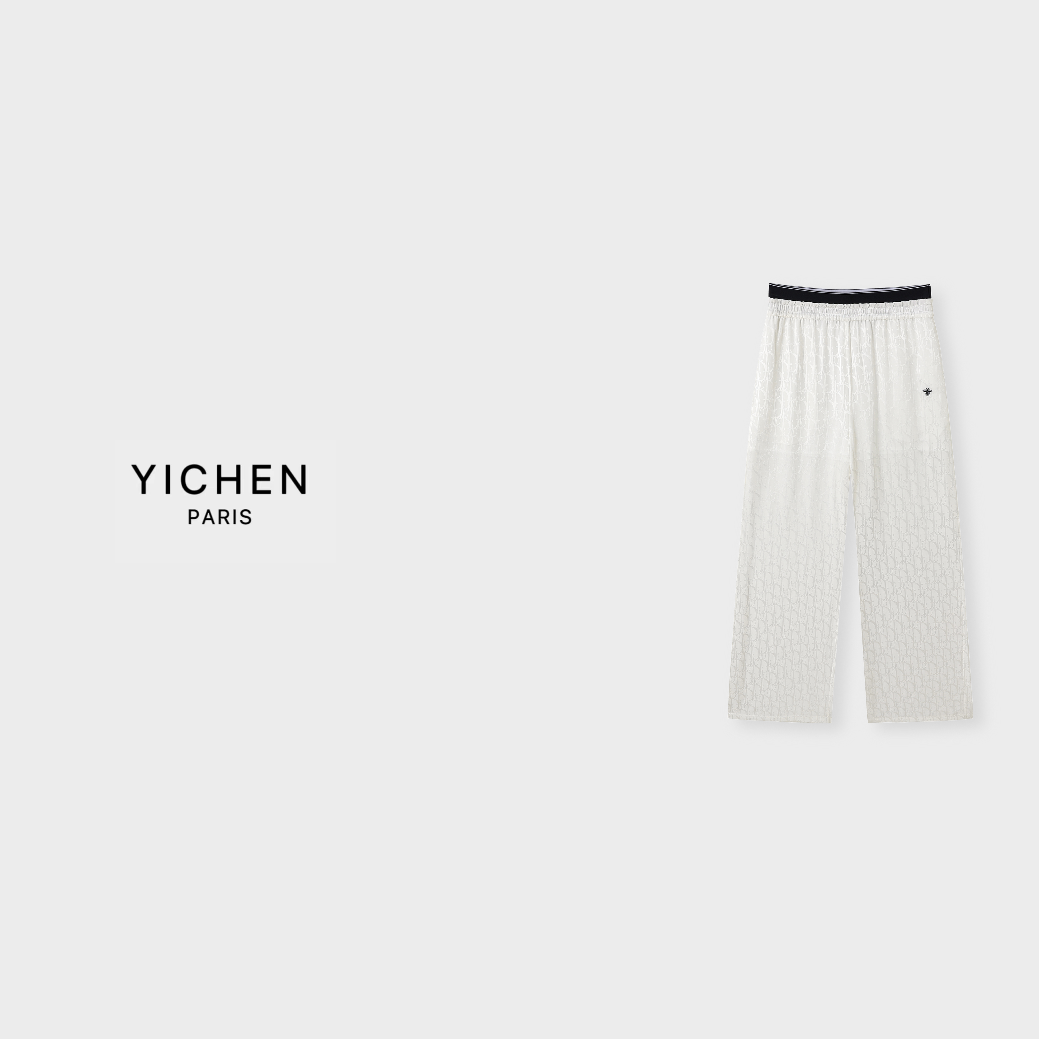 YC 黑色/白色暗纹字母提花双腰头蜜蜂徽标休闲裤-1980