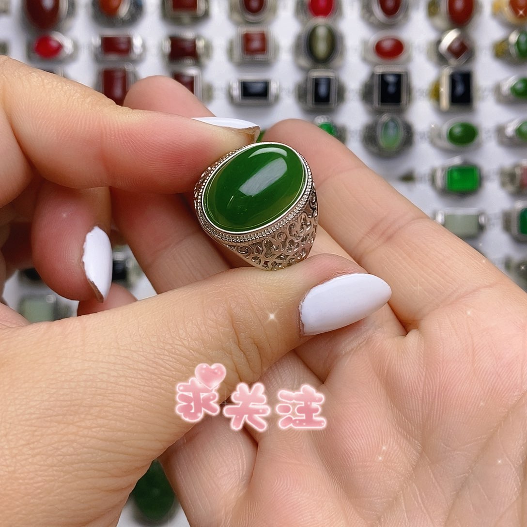 和田玉戒指银S925镶嵌