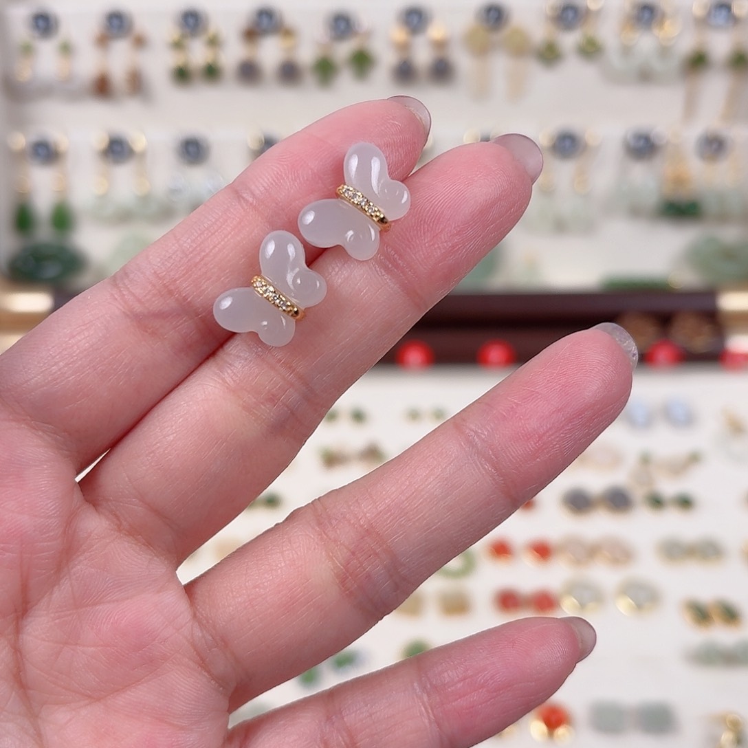 银S925镶嵌和田玉耳饰