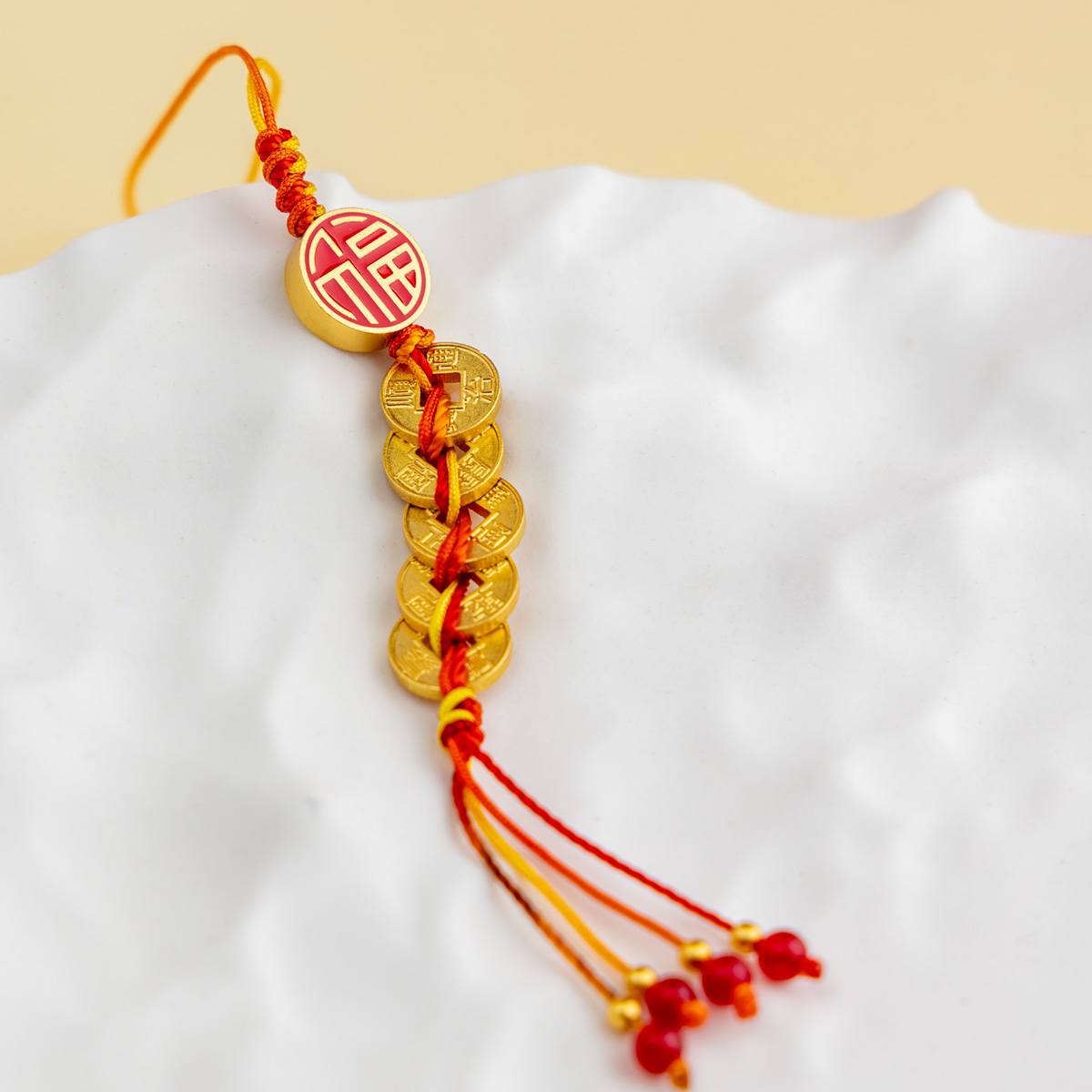 三亚南山海上新款黄铜钱五福临门卧室吉祥装饰车挂件送礼自用饰品