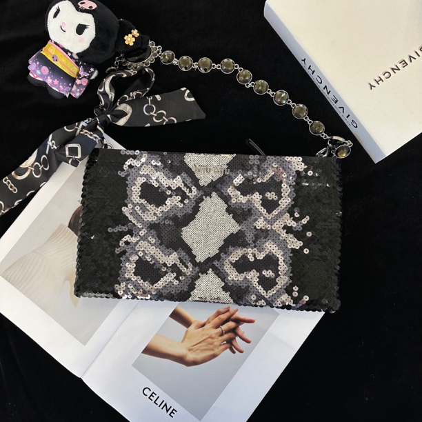 95新 MIU MIU/缪缪 缪缪miumiu宝石链条亮片单肩包