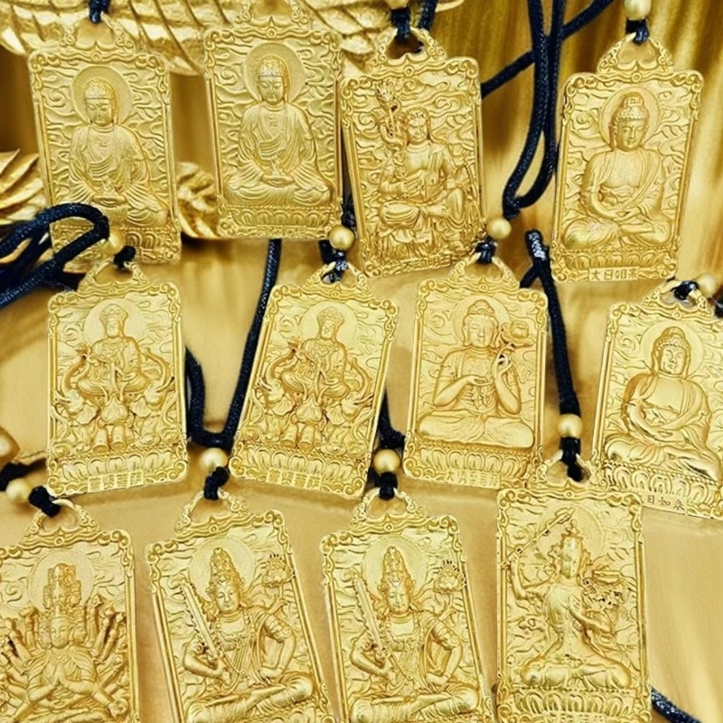 合金吊坠 双面金色十二生肖守护神吊坠观音佛菩萨项坠精美实心