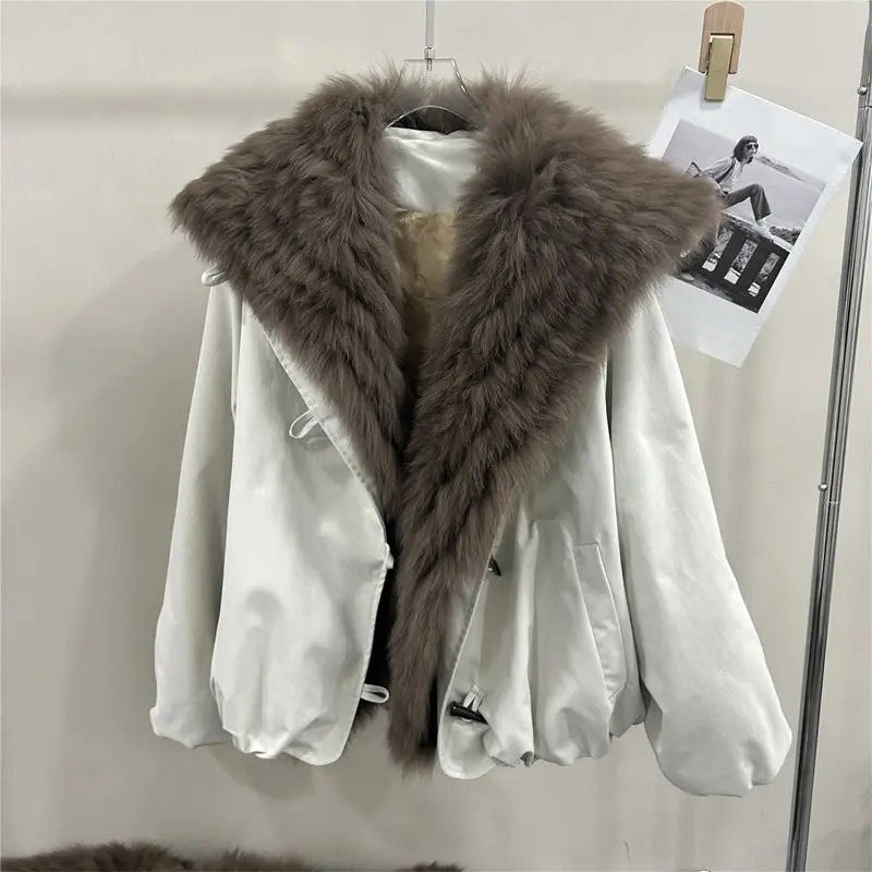 欧洲站欧货冬季新款大翻领毛领派克棉服加厚夹棉保暖宽松显瘦外套