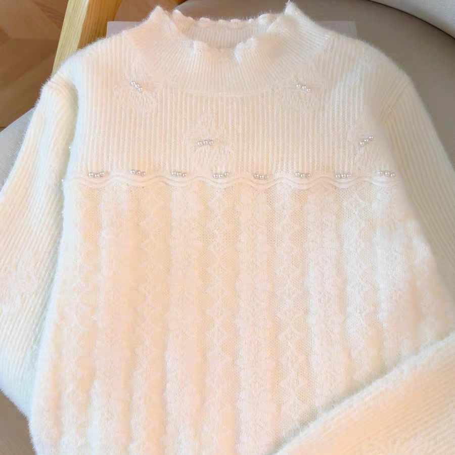 秋冬云朵绒加厚钉珠内搭打底衫半高领洋气宽松套头百搭针织衫毛衣