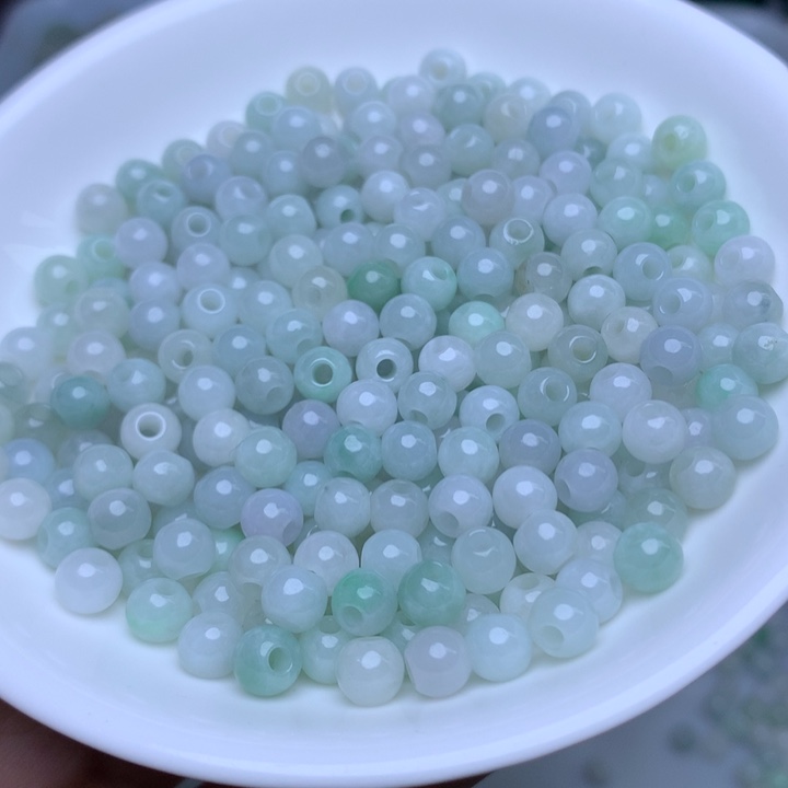 散珠翡翠卡5.5冰绿白大孔珠100个