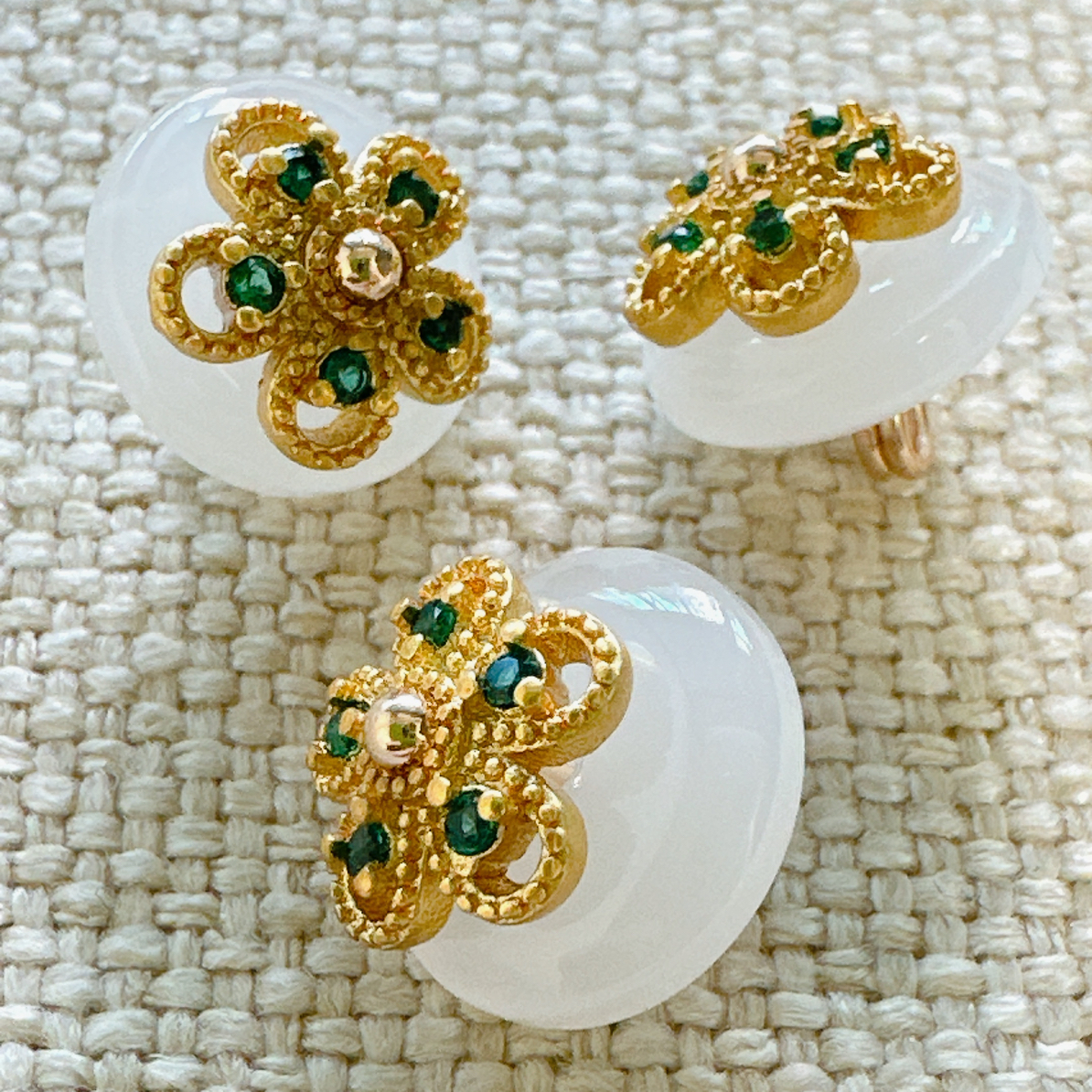 12mm新中式国风白色扁珠镶钻花托扣子旗袍汉服古装香云纱宋锦辅料