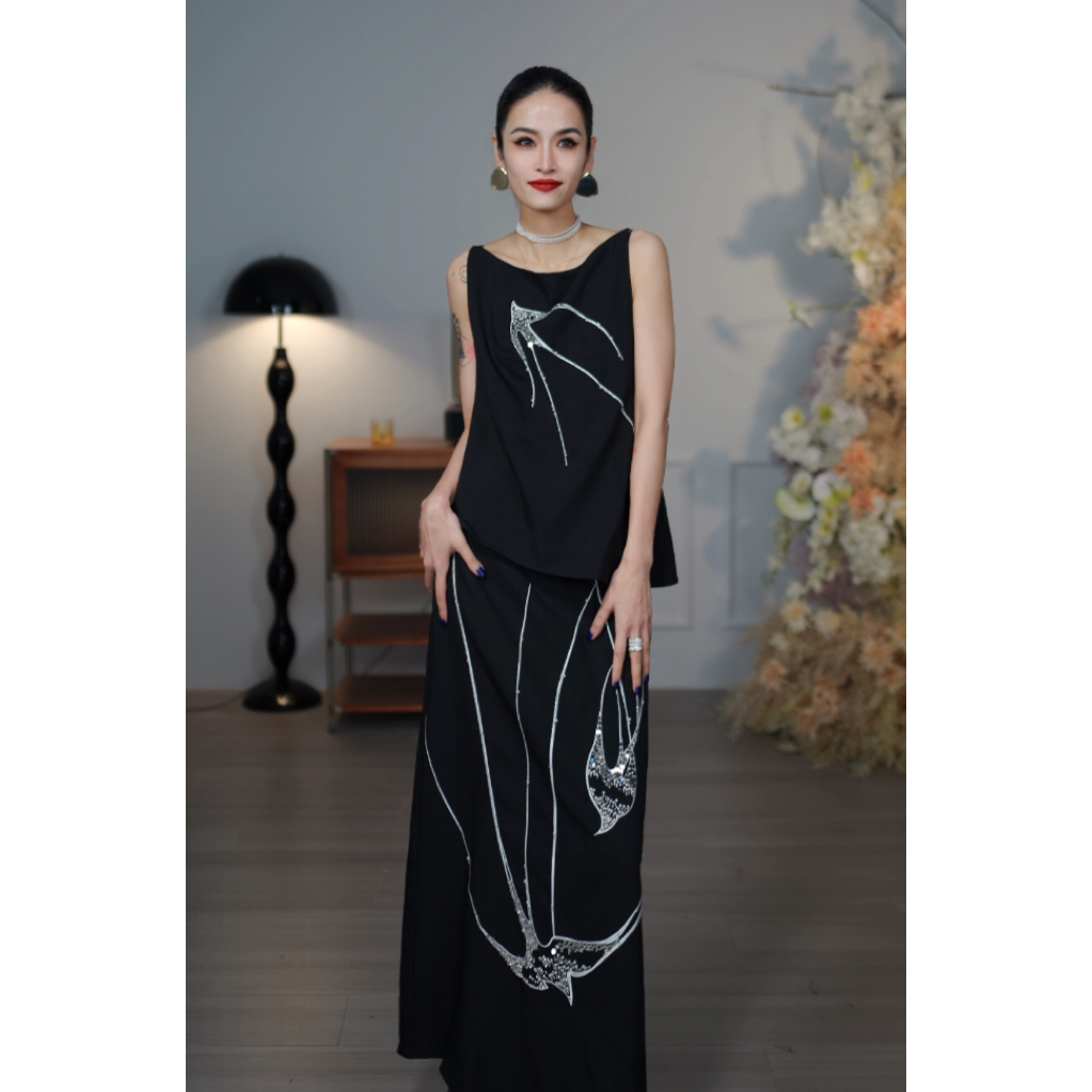 CHENG.程2店【云山晓】新国风无袖上衣+半身裙套装刺绣短袖设计师