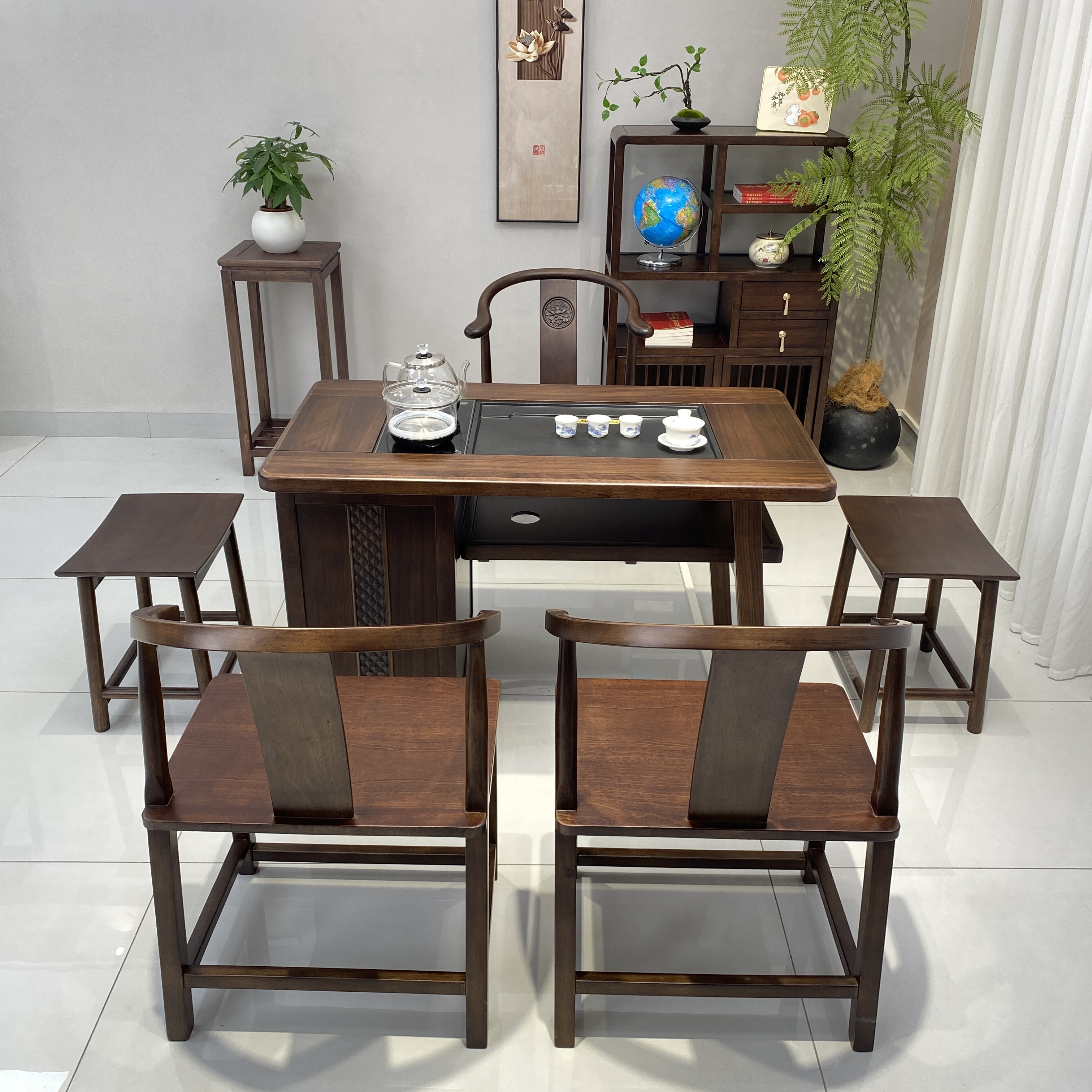 黑胡桃色=中式阳台茶桌带储物款1.2米