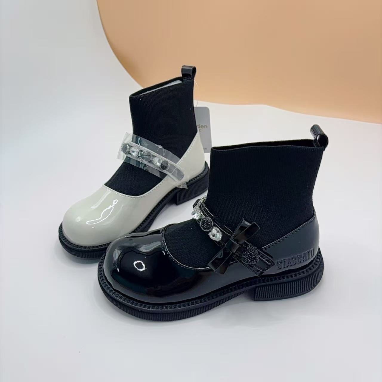 魔术贴少女钻金属女亮片皮靴春秋冬季秋季不加绒