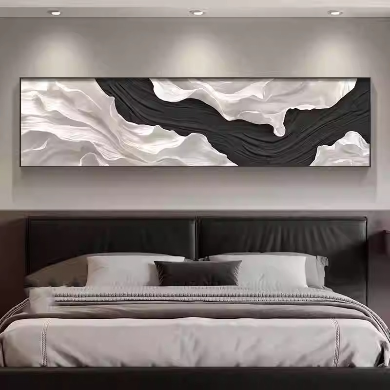 极简黑白卧室装饰画现代简约主卧床头挂画高级感抽象客厅横版壁画
