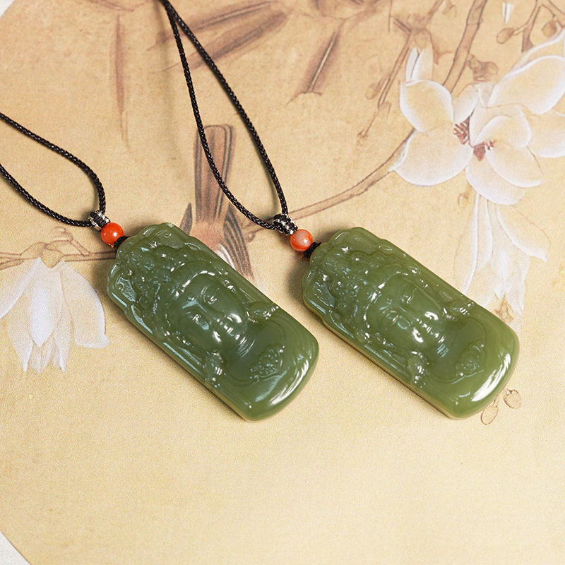 【鑫浩矿业】新疆和田玉-沙枣青观音牌吊坠挂件一件多样性发货一件