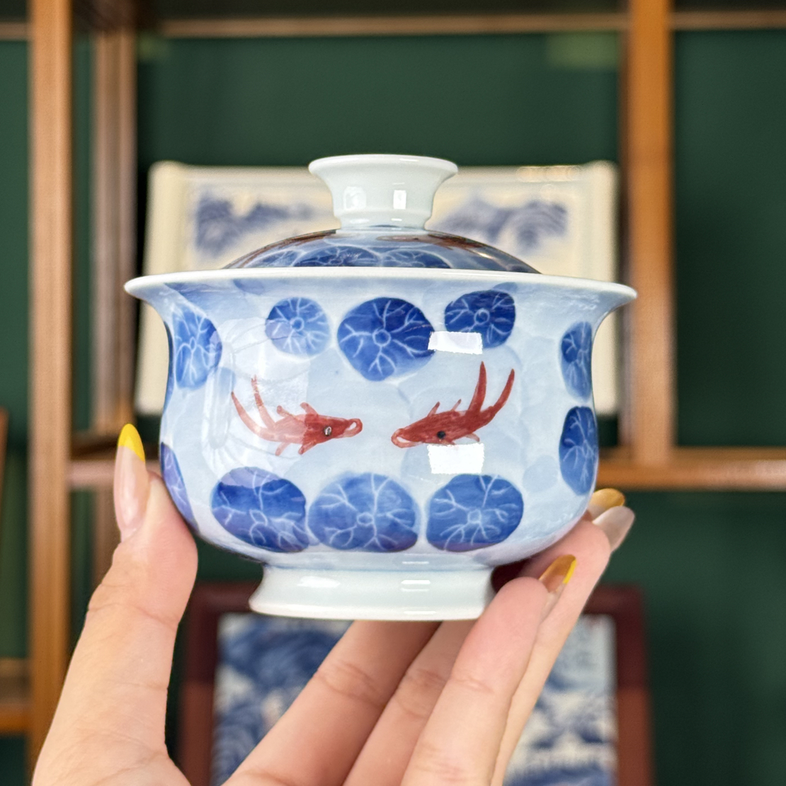 【沫染枫月】满工荷叶布袋盖碗（150cc)