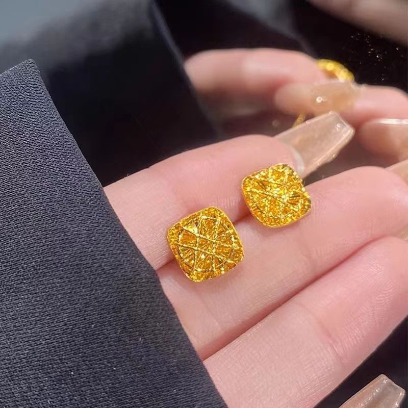 铜合金耳饰 【直播专属链接勿拍】黄金色方糖耳钉轻奢