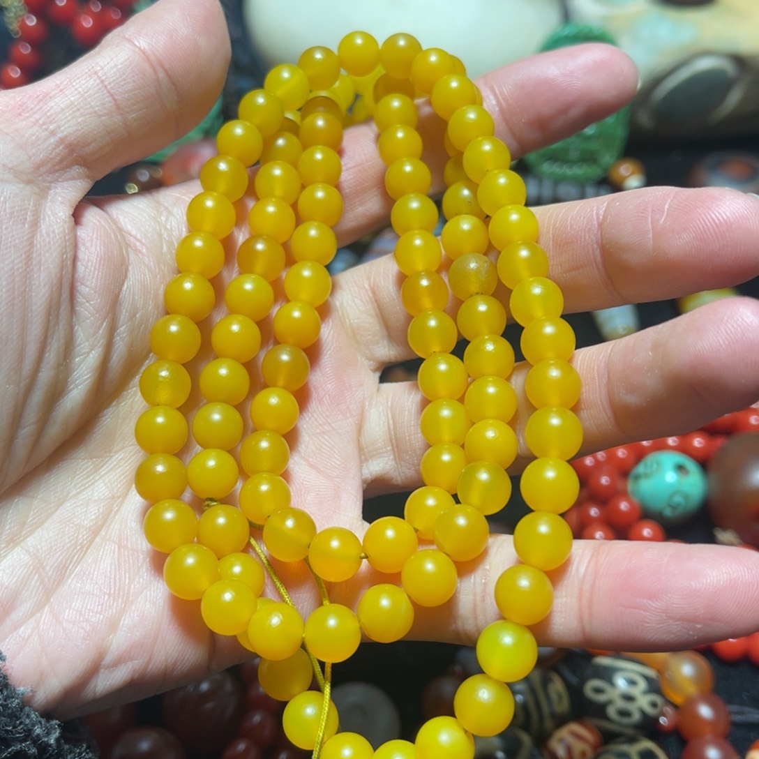 玛瑙/玉髓未镶嵌玛瑙单珠子108颗鸡油黄玛瑙珠8mm