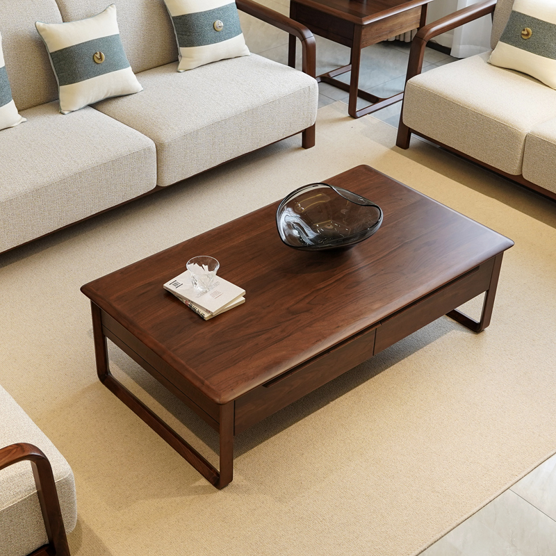 久阅现代简约茶几客厅黑胡桃木方形茶几家用全实木茶几长方形储物
