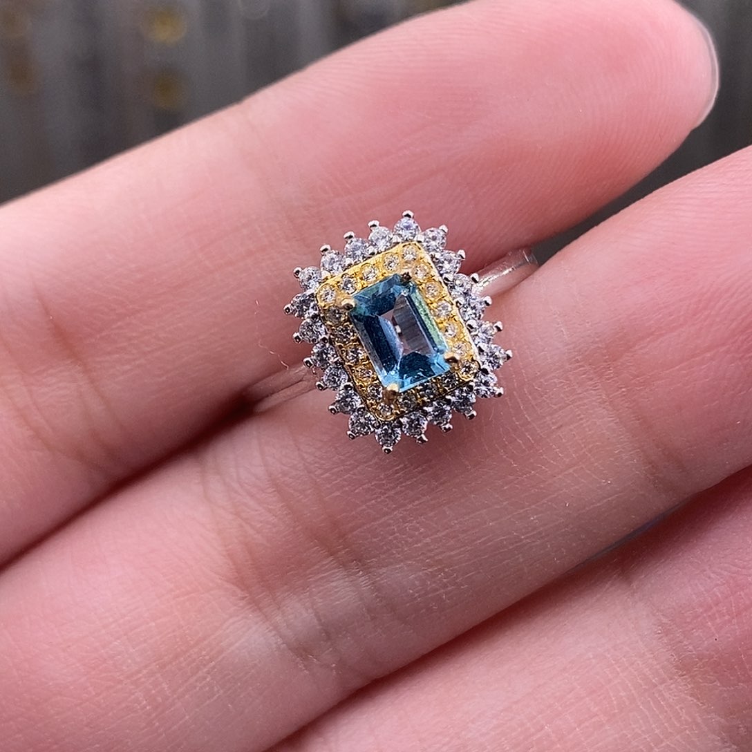 托帕石戒指银S925镶嵌