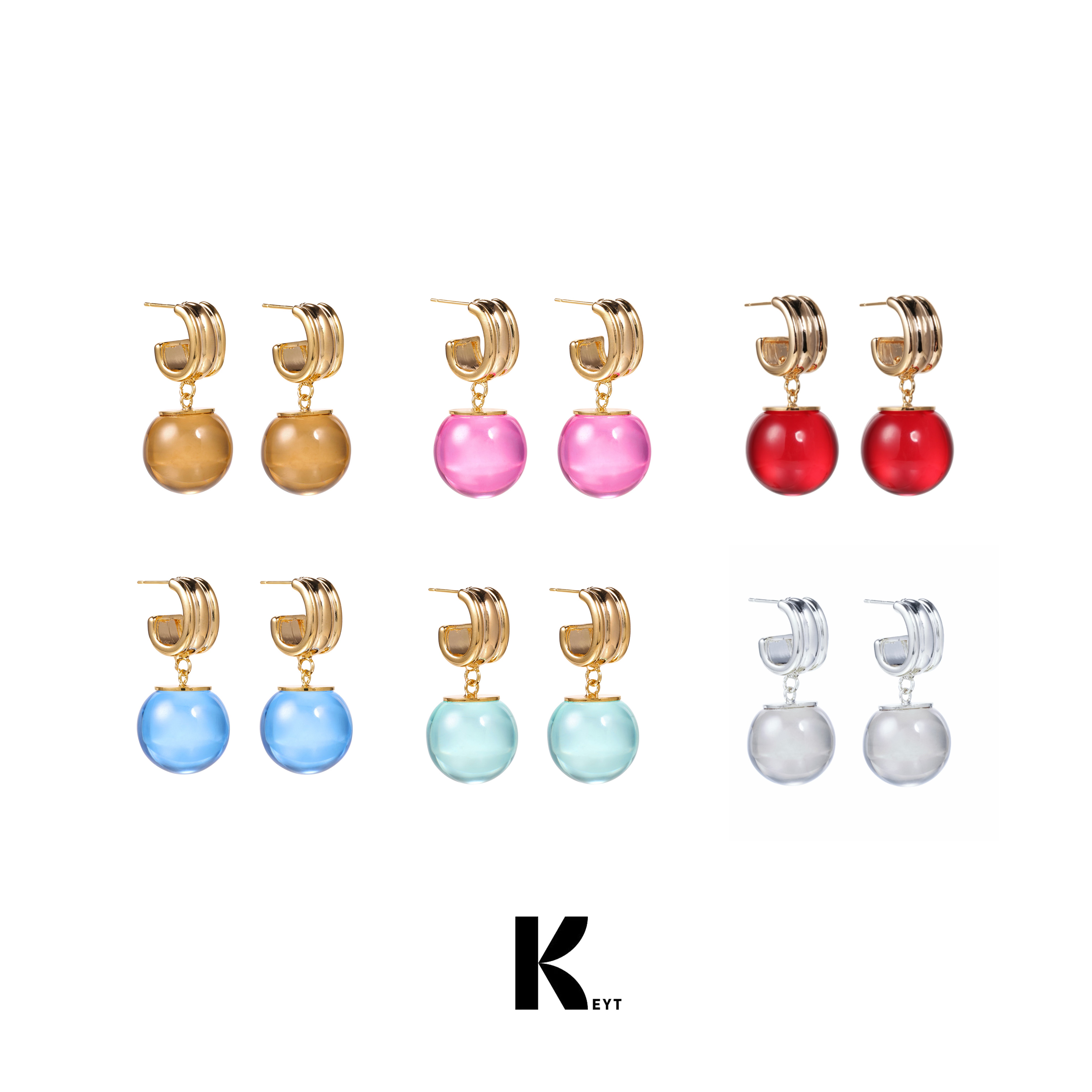 KEYT 铜合金树脂耳饰 多色半透球体耳饰A181