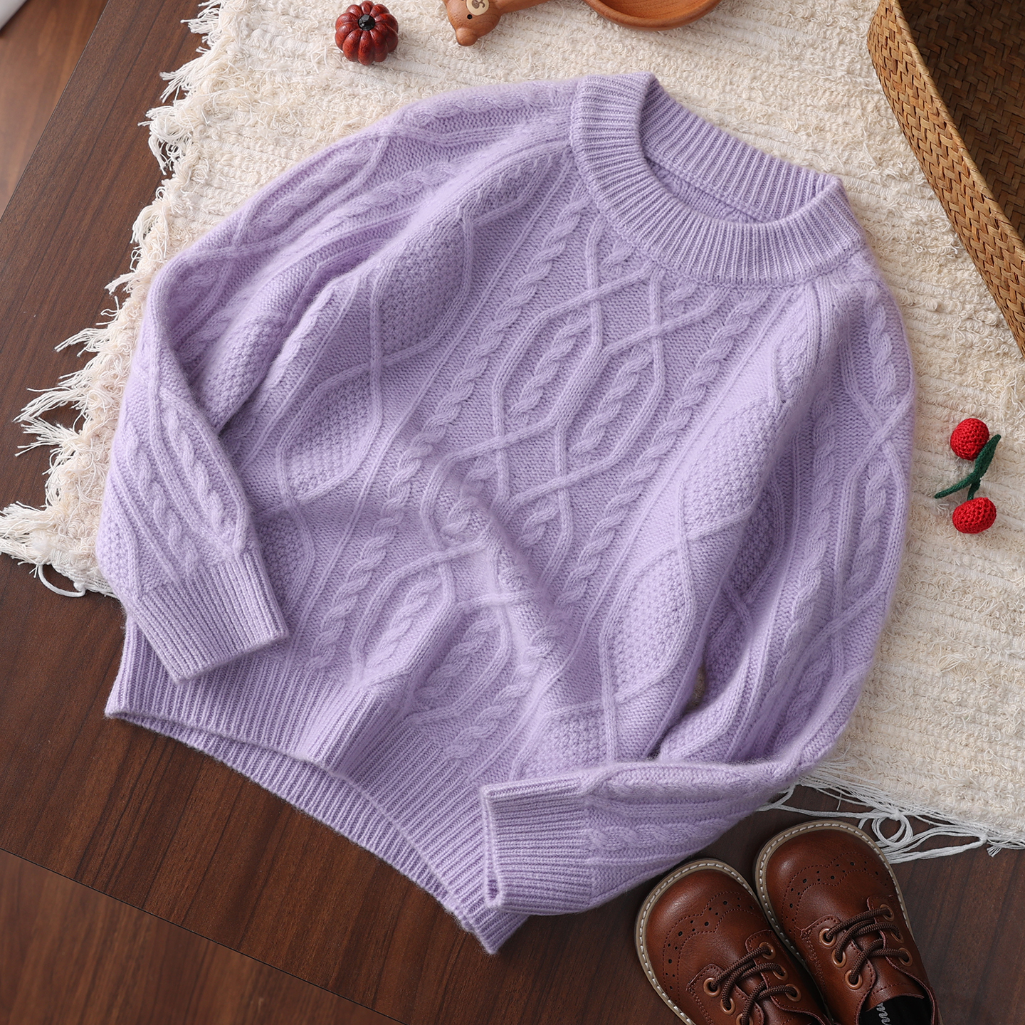 【30%羊绒】重磅加厚绞花儿童羊绒衫男女中大童打底毛衣欧美风