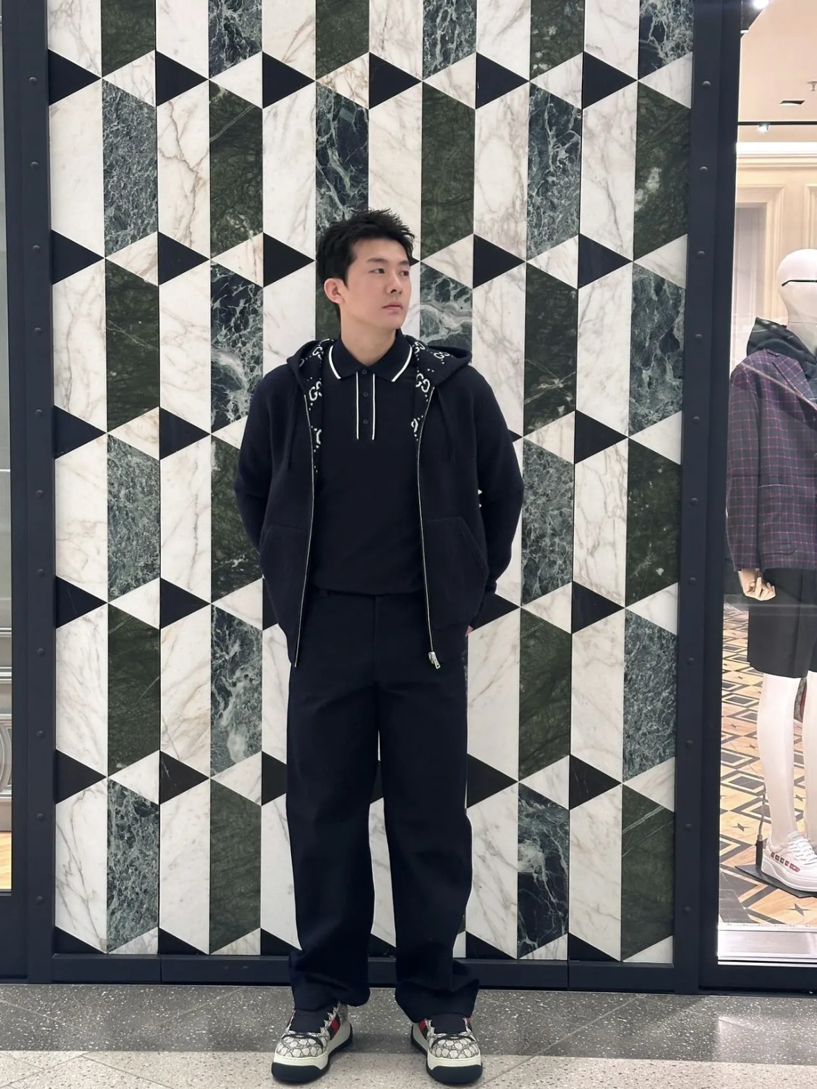 XXCC  GG双面穿老花logo拉链长袖外套男