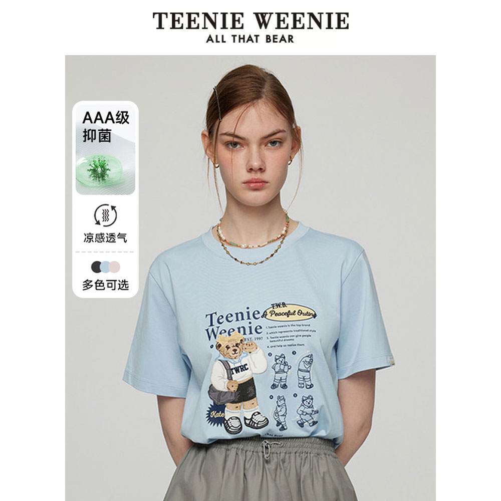 *Teenie Weenie小熊T恤25简约休闲时髦印花圆领短袖女TTRA252304T