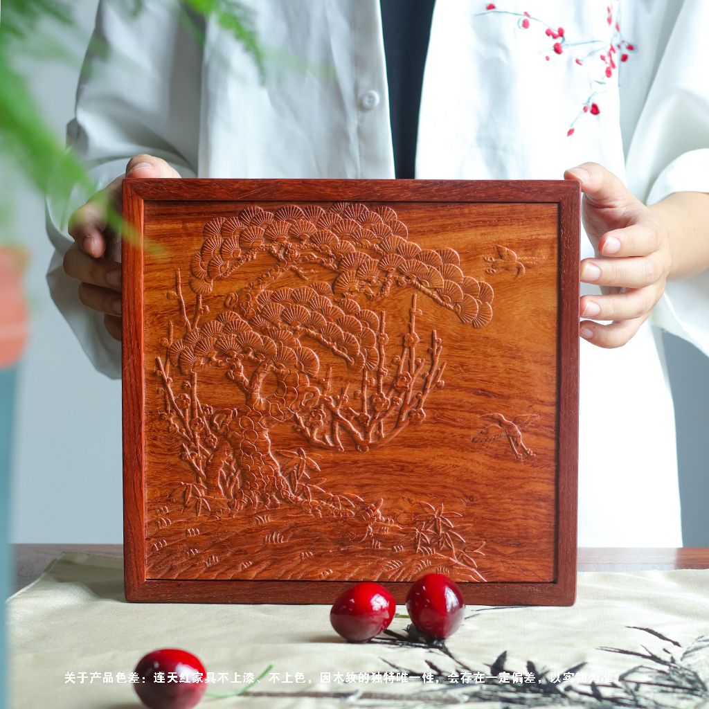 DZ1031M20岁寒三友纹香盒收纳盒 非洲紫檀238×222×87mm