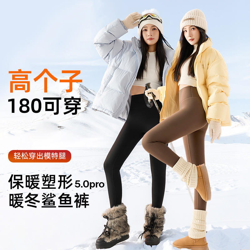 加绒鲨鱼裤保暖冬季打底裤高腰收腹女外穿瑜伽裤加厚紧身保暖裤子