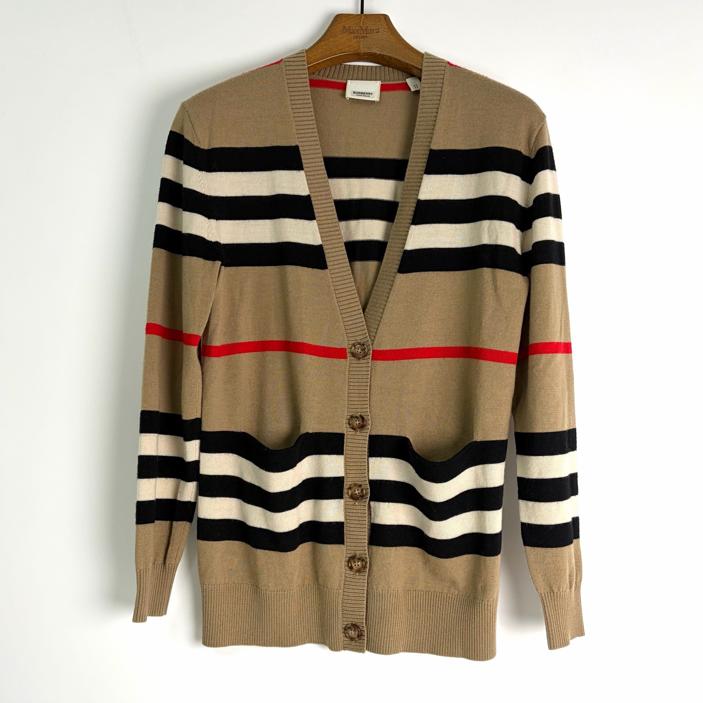 99新 BURBERRY/博柏利 xs码 卡其色格纹羊毛开衫 99新 bz0724