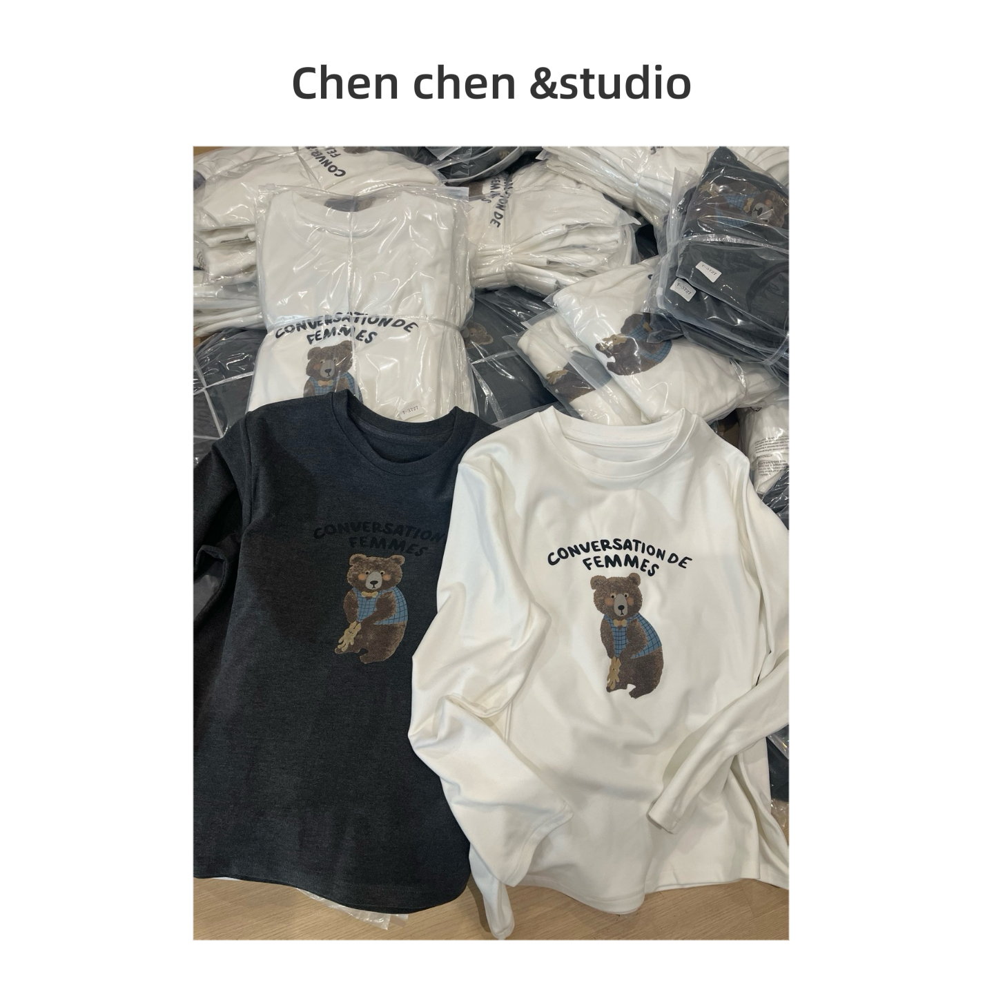 【小熊印花】韩系双面绒加厚长袖T恤女秋冬显瘦百搭圆领打底上衣