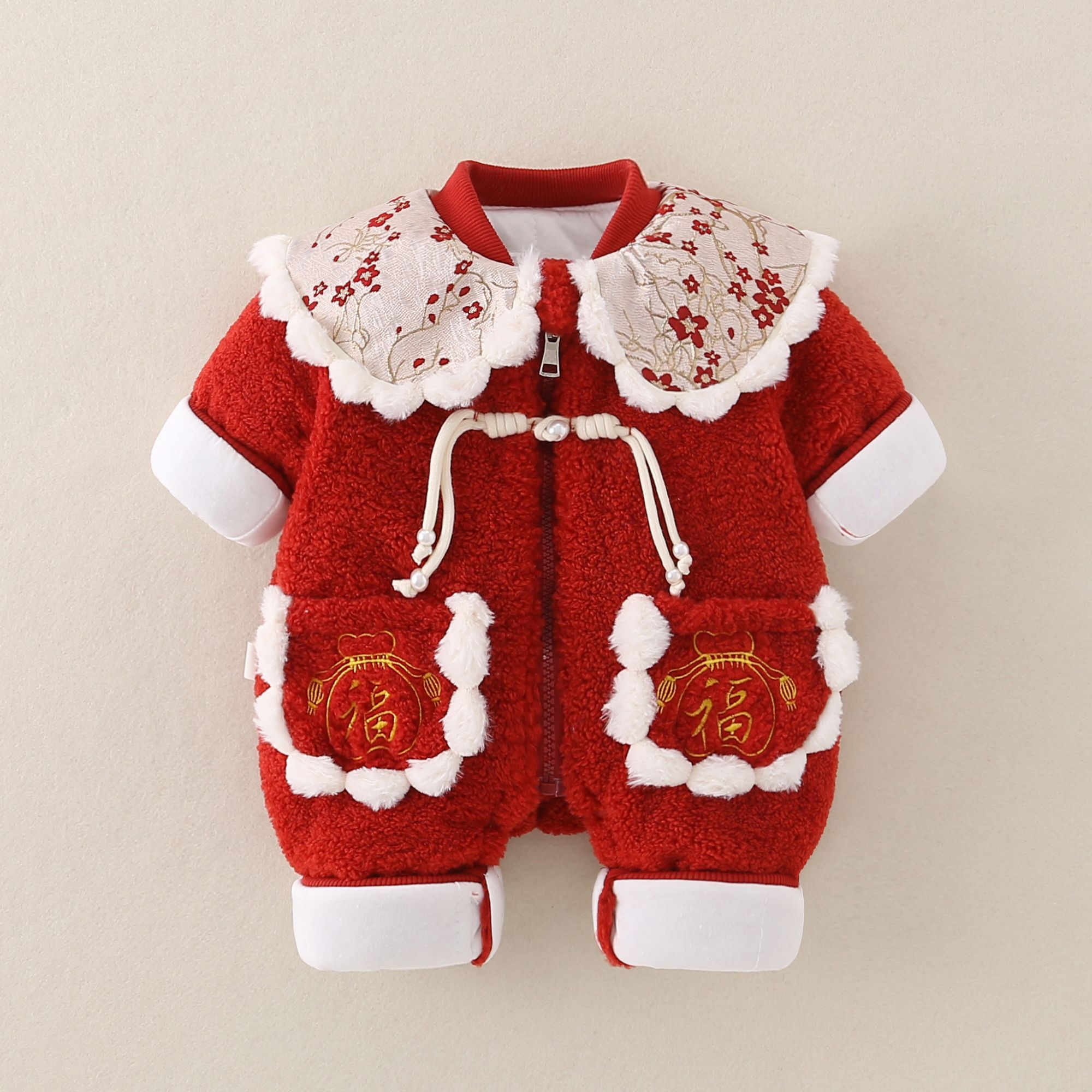 婴幼儿可爱连体衣冬季宝宝夹棉加厚棉衣满月百天爬爬服外出棉衣服