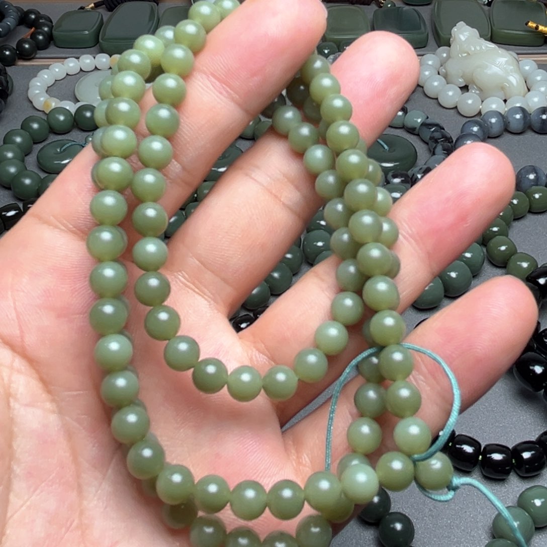 手链未镶嵌和田玉沙枣青108卡6