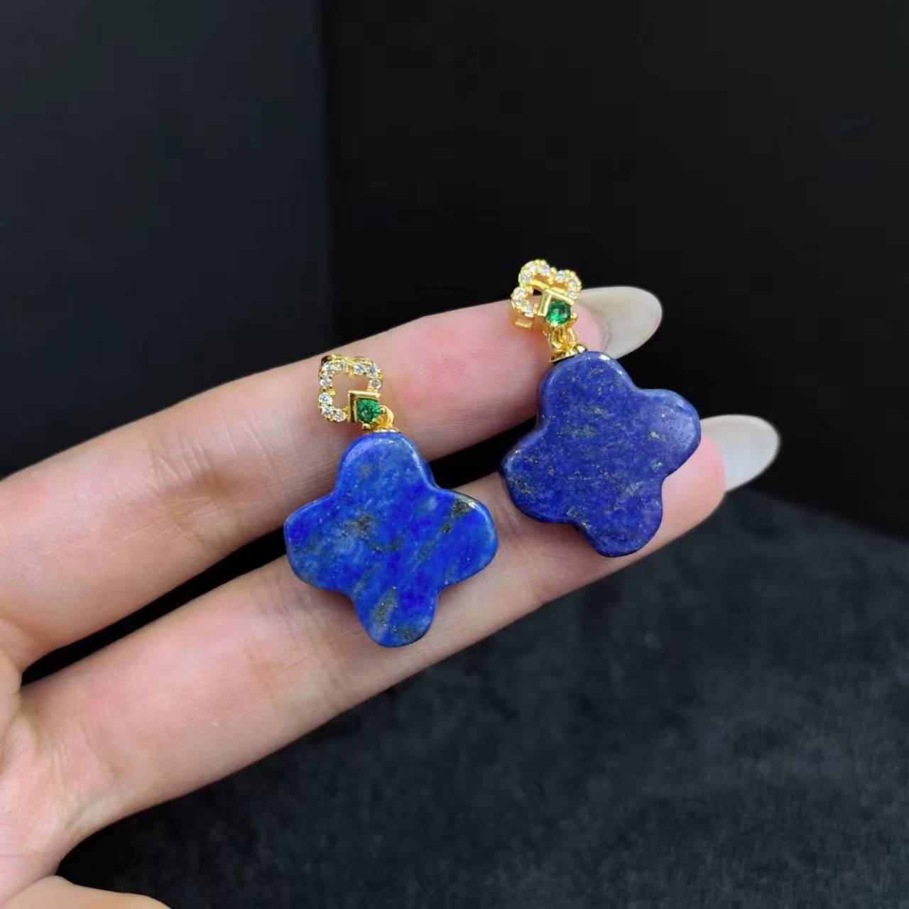 CT3606【盛年珠宝】火焰青金石四叶草吊坠-配皮绳-多样性只发一件