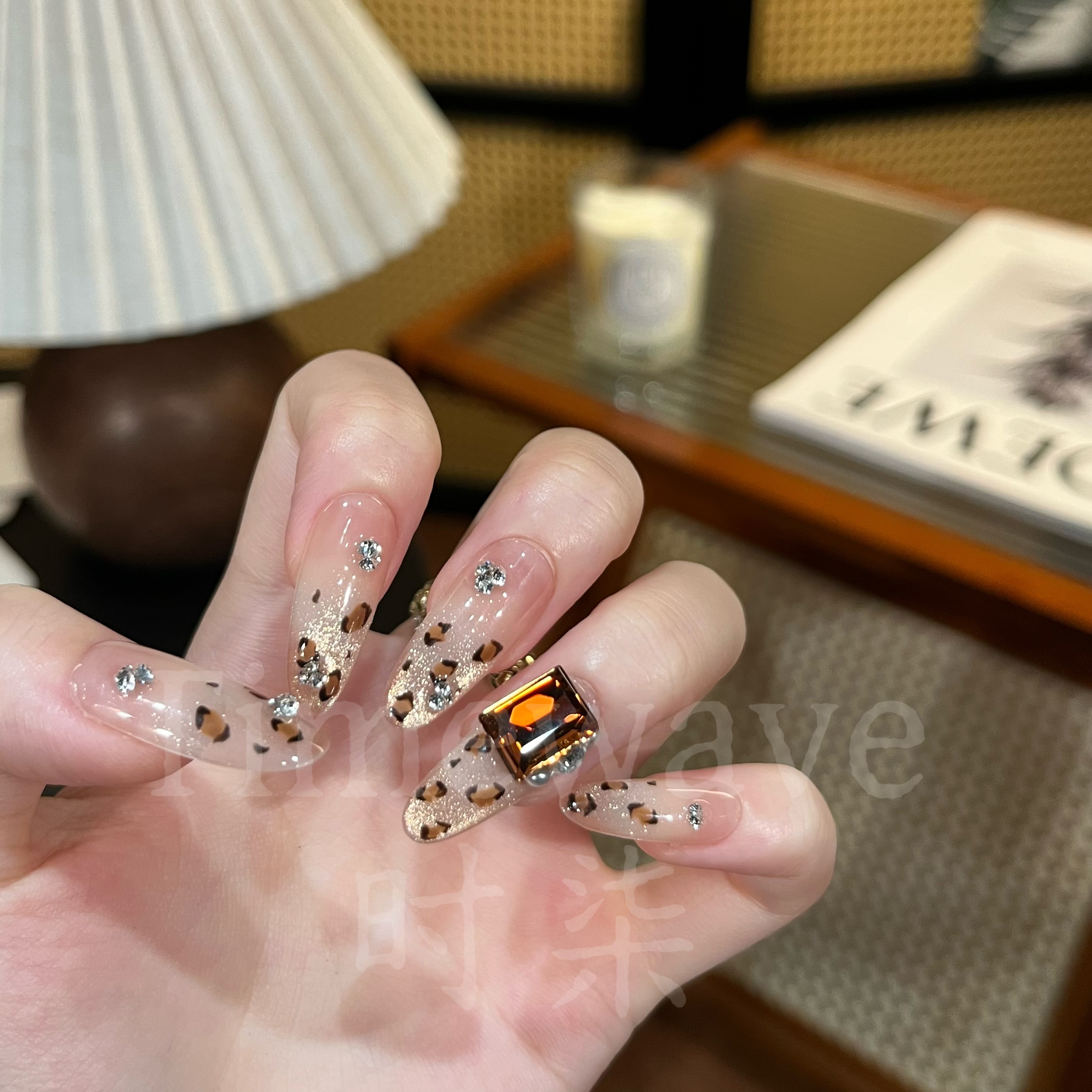时柒【豹豹糖】纯手工气质豹纹猫眼法式渐变手工贴片美甲轻奢高级感