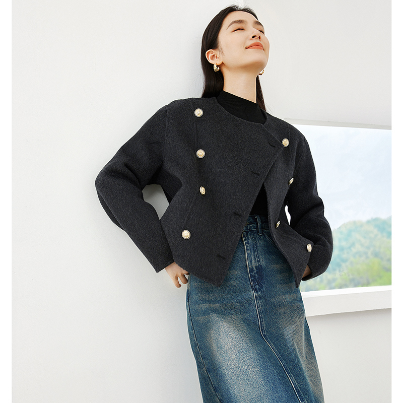 *复古百搭双面呢外套冬新款斜襟设计羊毛呢外套50765/50855