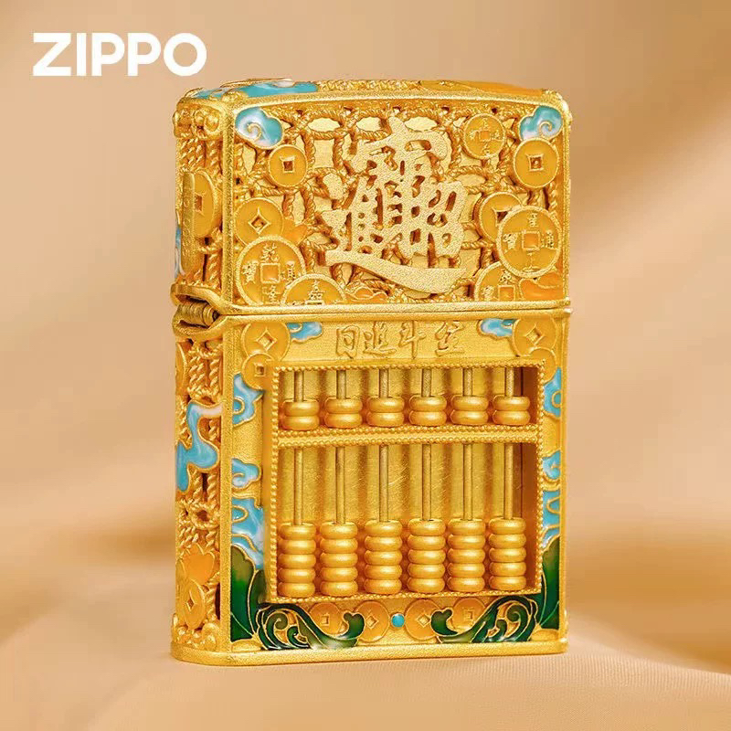 Zippo打火机八方来财算盘镀金重甲套壳PWJ1