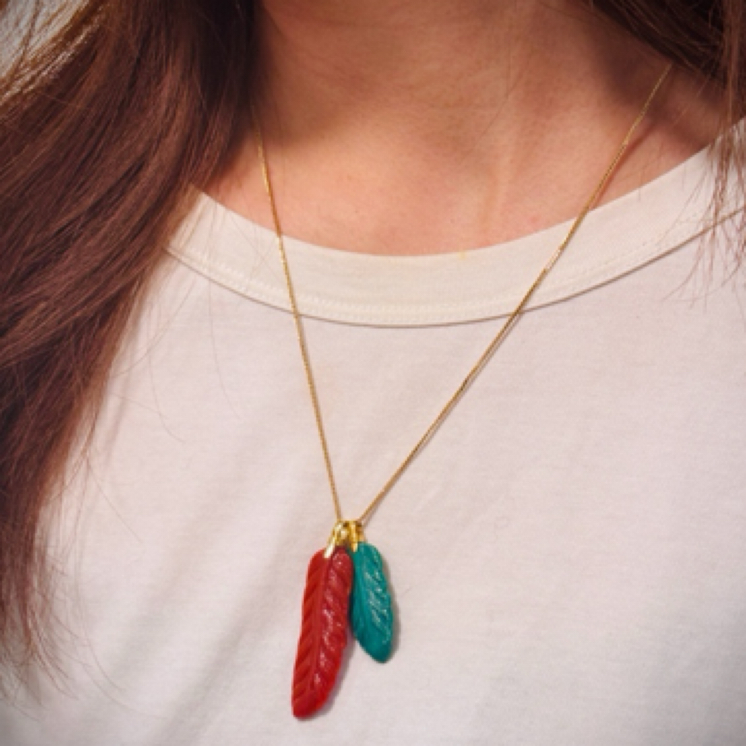 天然绿松石手工设计羽毛