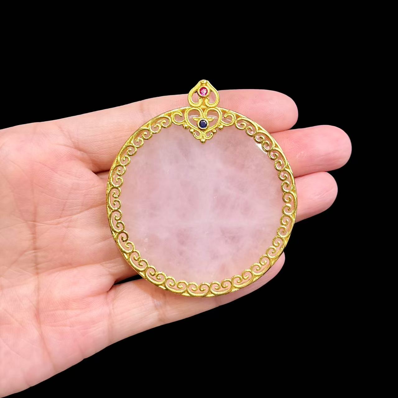 粉水晶圆牌吊坠（不带链） C01-437