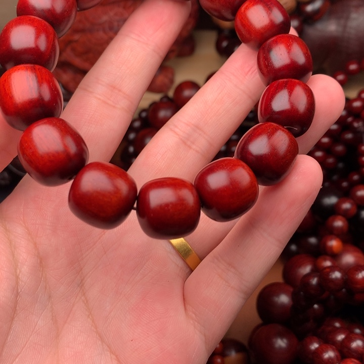 龙***魄染料紫檀（血檀）手串/手链15×16顶泥老形多星