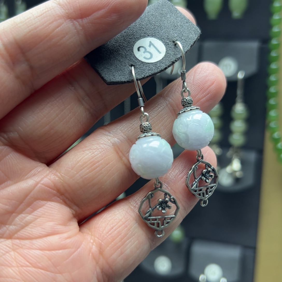 蓝***兰翡翠银S925镶嵌耳饰