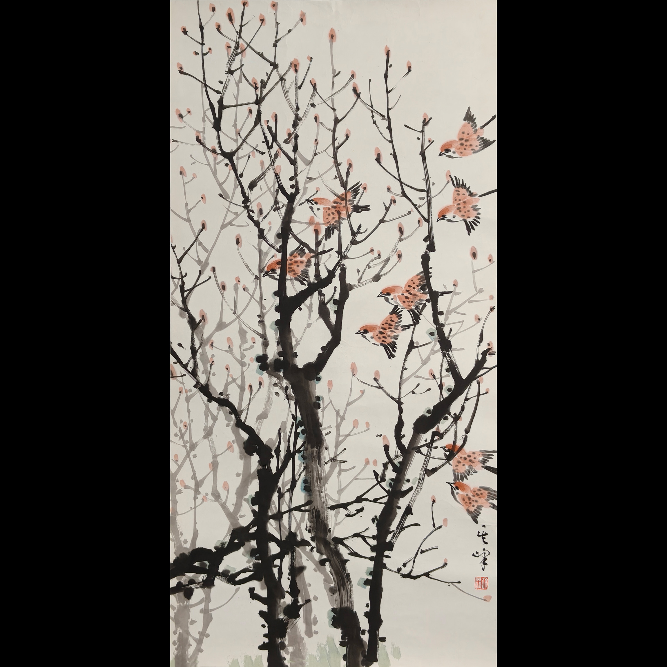 Lot17022    孙其峰《雀鸟图》托底98*47cm  约4.2尺