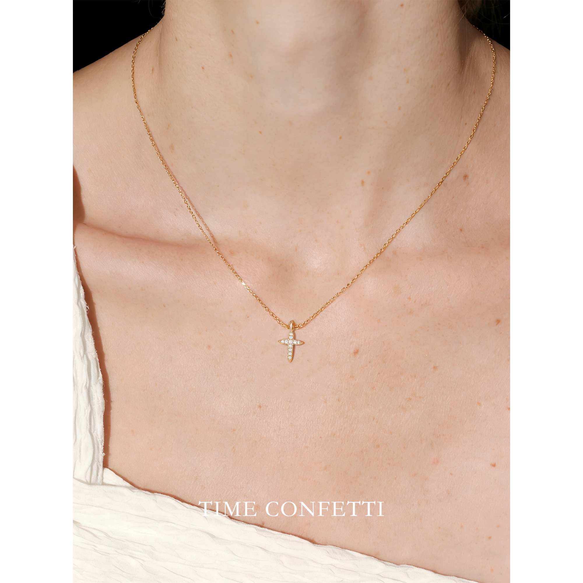 黄铜项链 镀K金【孙二娘】百搭精致法式十字架坠饰项链TC 12071