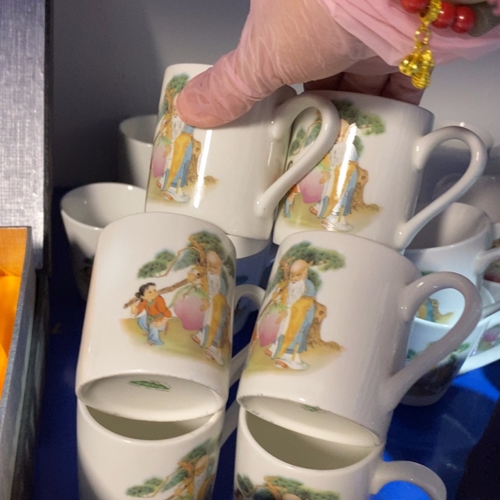 瓷片一厂寿星小杯子六个随机微瑕疵