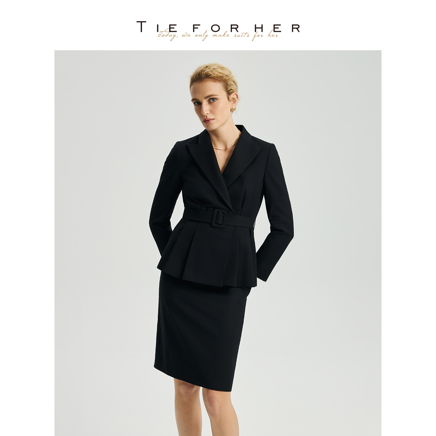 TieForHer 经典修身腰带款复古优雅气质短款女士单西小外套