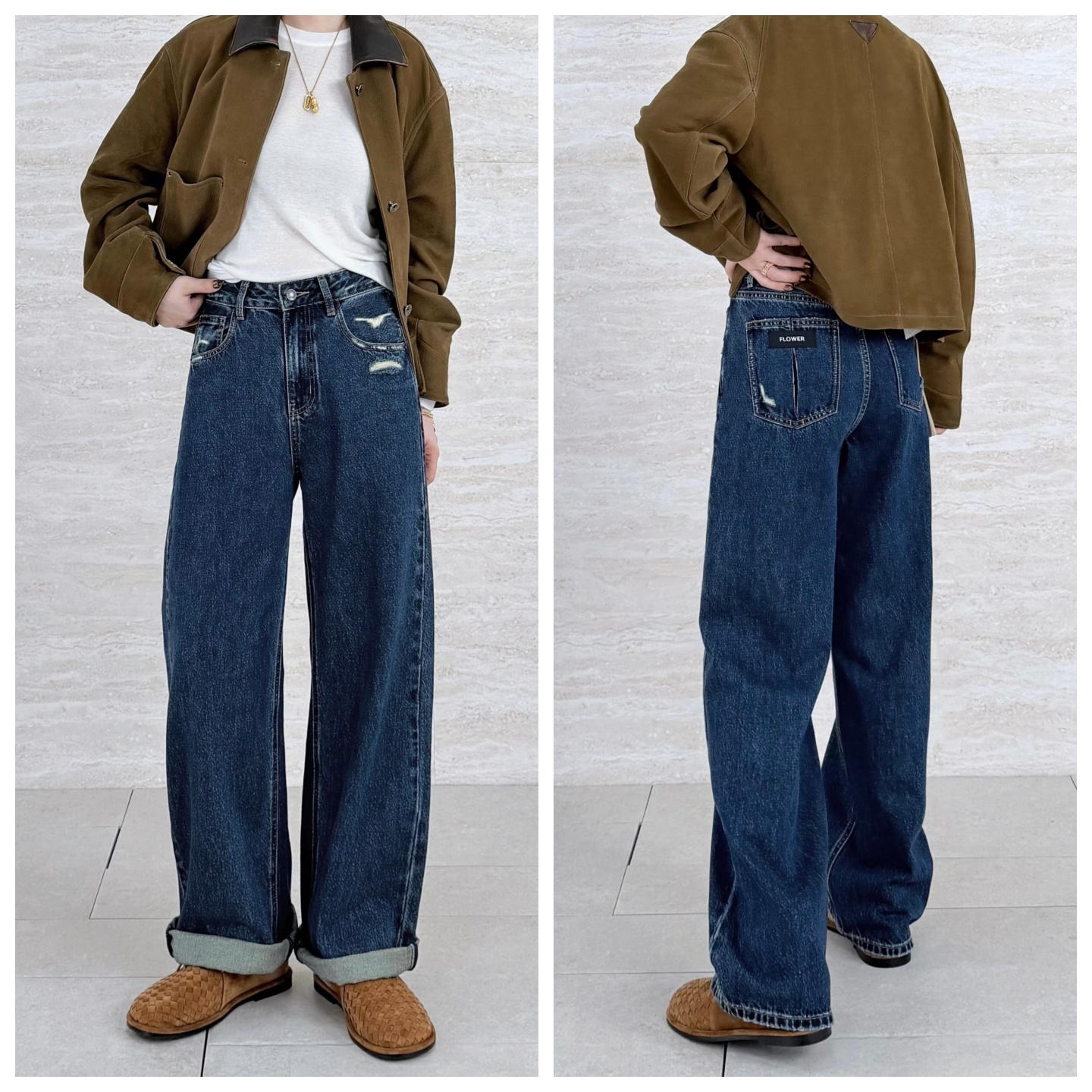 闭眼入神裤花匣子牛仔裤官方旗舰店百搭好看梨形身材窄版阔腿裤